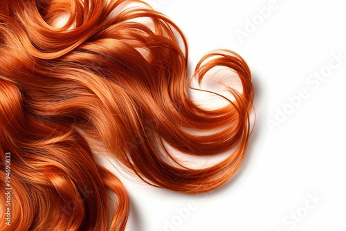 Natural looking shiny hair, red curls isolated on white background with copy space photo on white isolated background