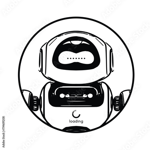 illustration of a black and white chatbot robot