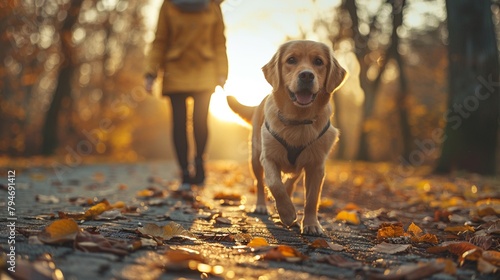 A person walking outdoors with a service animal or emotional support animal by their side symbolizing the constant companionship and emotional support provided by pets in various settings photo