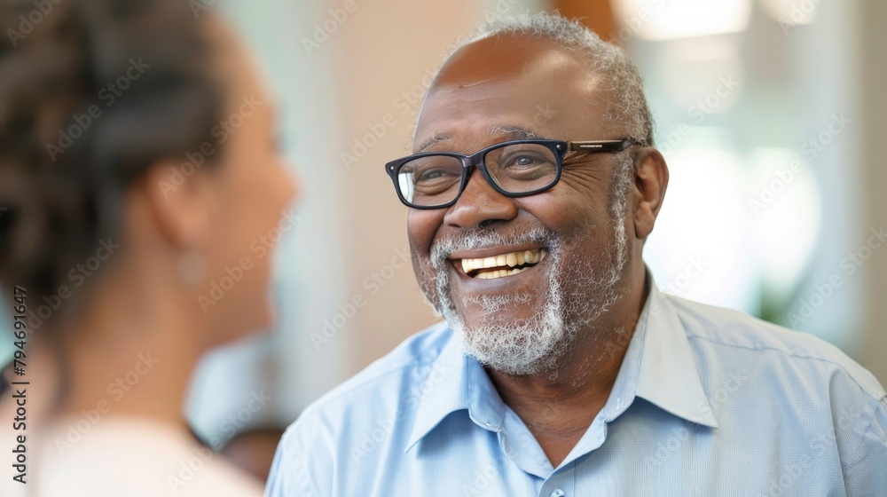 Senior leader smiling and talking to younger colleagues during a mentorship meeting in a corporate office Senior leader smiling and talking to younger colleagues during a mentorship meeting in a corporate office