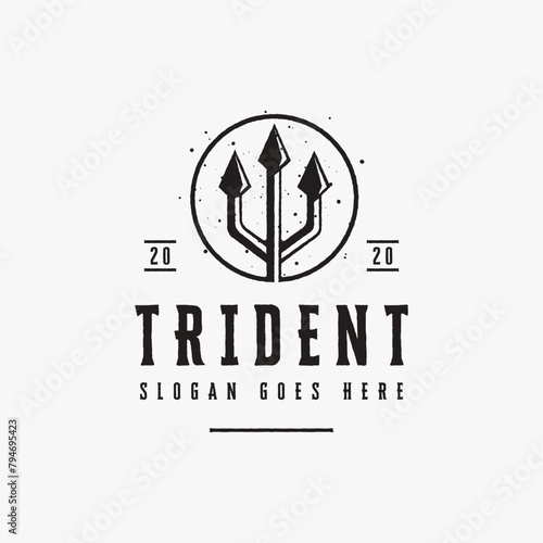 Vintage Trident Spear of Poseidon logo, neptune god logo, triton spear logo icon vector template on white background