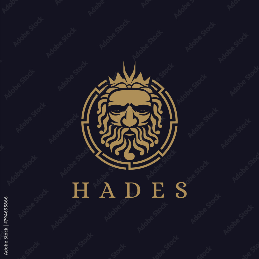 Hades God logo icon illustration vector on dark background, Pluto god logo, orkus logo Hades God logo icon illustration vector on dark background, Pluto god logo, orkus logo