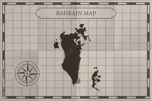 Bahrain old classic country map. Vintage antique map paper style.
