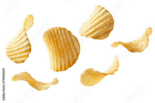 Potato chips flying isolated on a transparent background photo