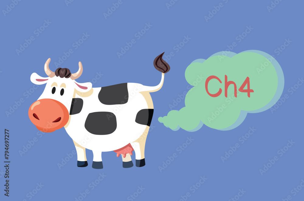 Cow Farting Producing Methane Gas Vector Cartoon Illustration. Farm animal emitting ch4 gas producing greenhouse effect
Cow Farting Producing Methane Gas Vector Cartoon Illustration. Farm animal emitting ch4 gas producing greenhouse effect