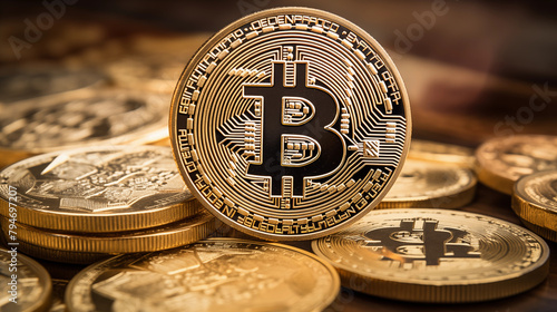 Bitcoin & Cryptocurrency, Coins from various currencies and denominations, including one-dollar and euro cent coins, representing financial concepts, banking, business, and wealth in the market photo