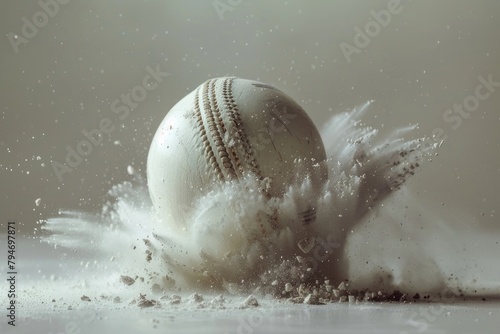 White Cricket ball bouncing and creating dust in ultra slow motion photo