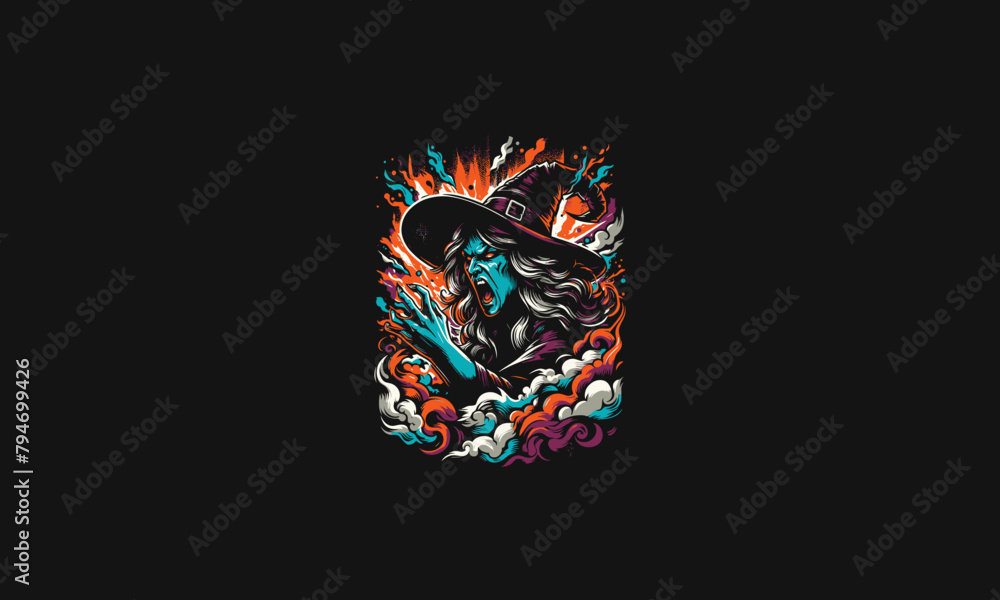 Naklejka premium witch angry with smoke vector illustration artwork design