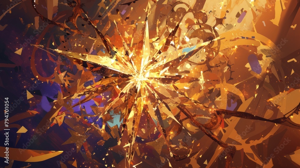 Confetti bursts in a triangle explosion unveiling a star design The ...