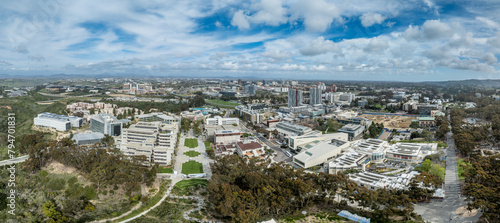 Aerial view of the University of California San Diego, Epstein Amphitheater, Warren Mall, Engineering building, Student Center photo