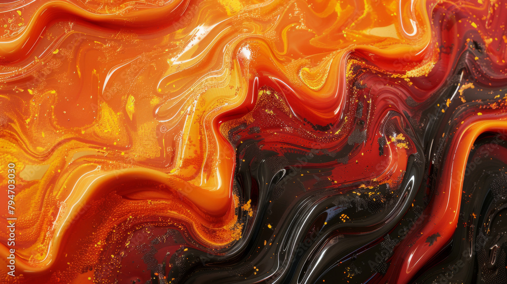 molten lava liquid texture shape background in orange and black