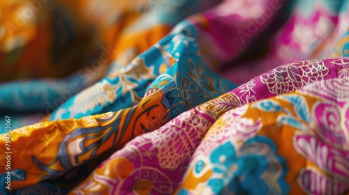 A close-up of vibrant Telangana Batik prints, highlighting the unique textile artistry of the region on Telangana Formation Day.