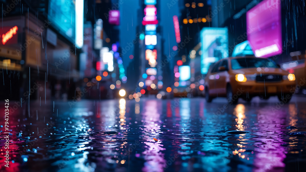 Beautiful night view of a puddle in the city after rain