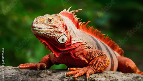 Vibrant Red Iguana Basking in the Sun