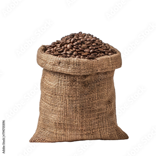 A bag of coffee beans is standing out against a transparent background