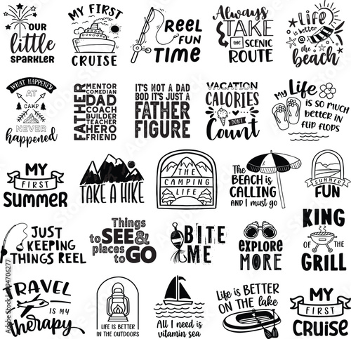 Summer-Themed T-Shirt Quotes Word Art Vector Bundle for Outdoor, Travel, and Father's Day