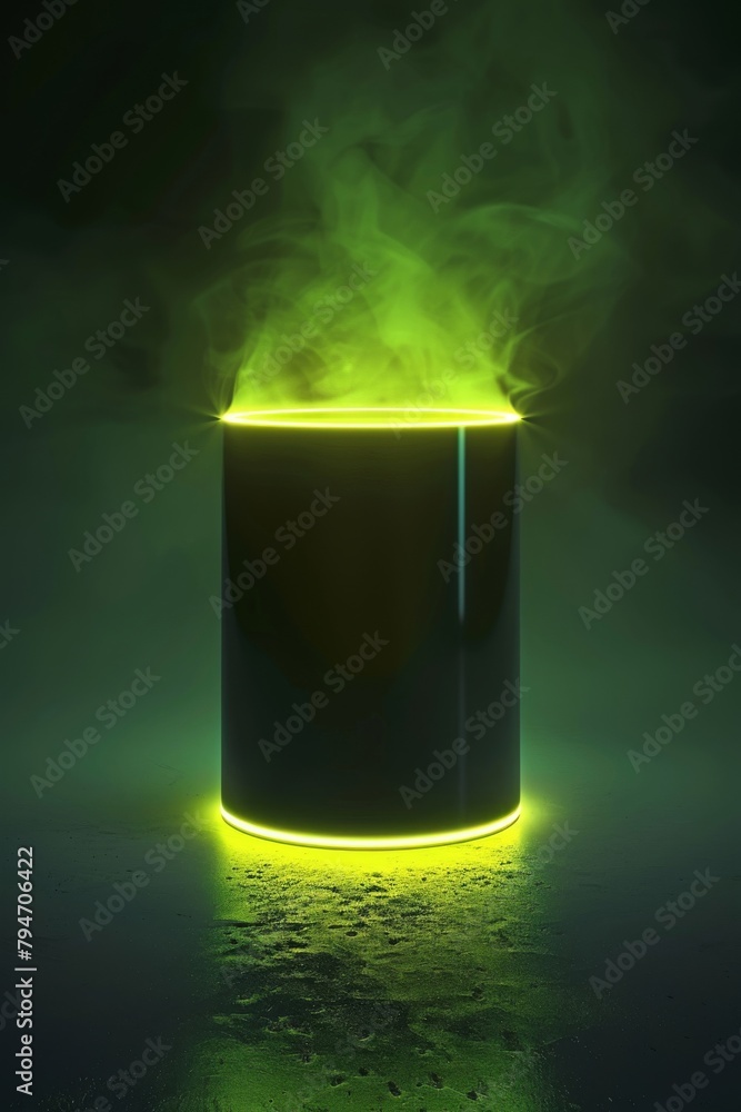 Mysterious glowing cylinder with smoke on dark background Mysterious glowing cylinder with smoke on dark background