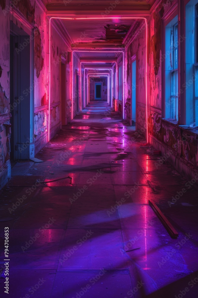 Hauntingly vibrant corridor in abandoned building Hauntingly vibrant corridor in abandoned building