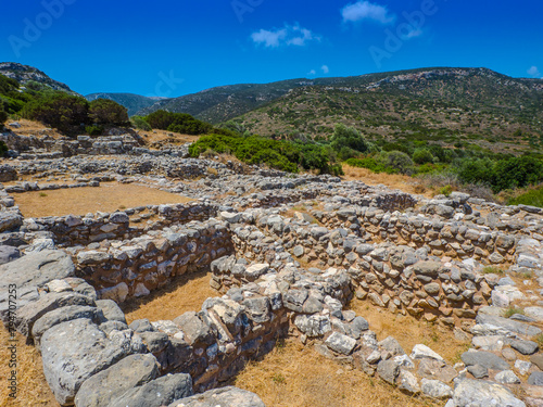 Remnants of building foundation in the ruin Gournia Minoan Town (Pachia Ammos, Crete, Greece)
