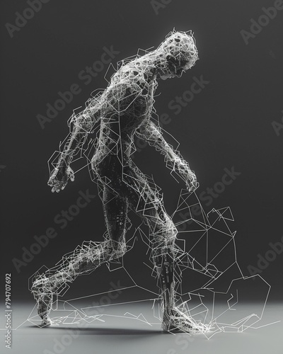 A person made of white wires is walking. photo