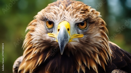 A close up of a golden eagle's face