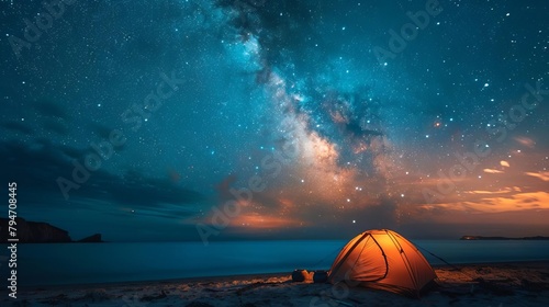 Camping on the beach under the stars © chayantorn