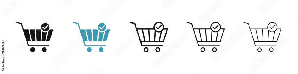 Shopping cart check vector icon set. order placed line icon. purchase ...