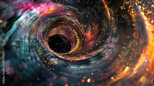 Glitchy vortex sucking in streams of colorful data © Budi