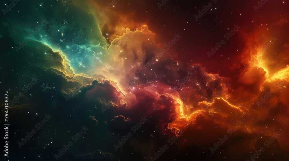 A cosmic background featuring a stunning array of colors from a galaxy with nebula clouds and stars