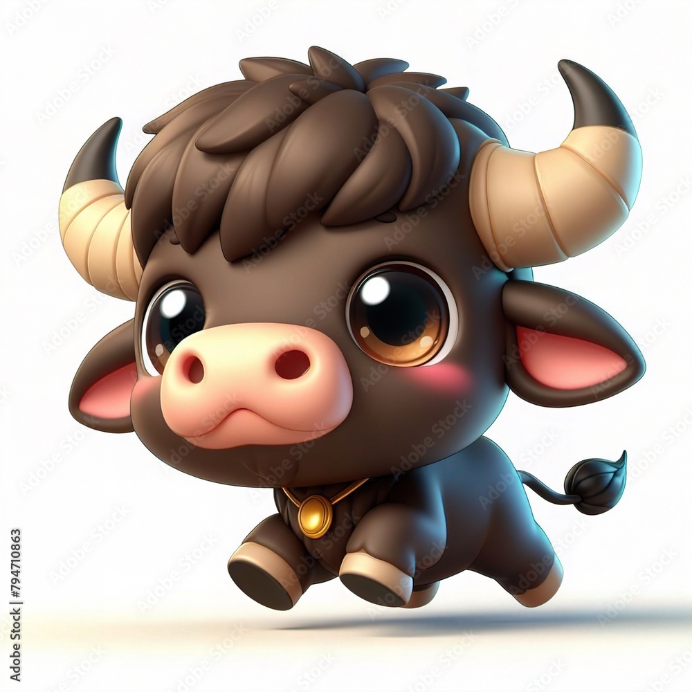Naklejka premium 3D buffalo chibi