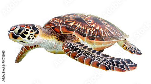 Natural ocen turtle isolated on a white background, aquatic animal