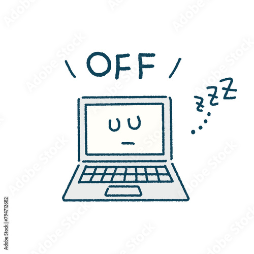 電源オフのパソコンの手書きイラスト