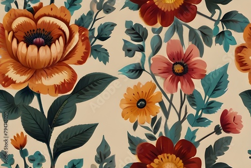 Floral print on beige background Generator AI 
