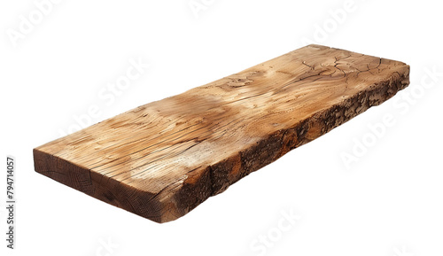 A long rectangular piece of rough wood  isolated on white background