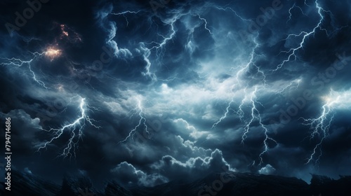 A dark stormy sky with lightning bolts.