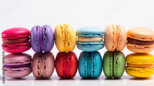 A row of colorful macarons