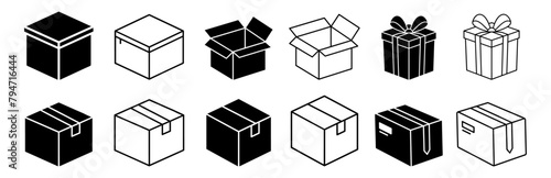 Box simple icon collection. Box in flat style. Carton box icons. Delivery icon. gift icon Vector illustration