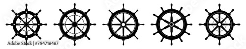 Ship steering wheel set. Boat steering wheels. Vector