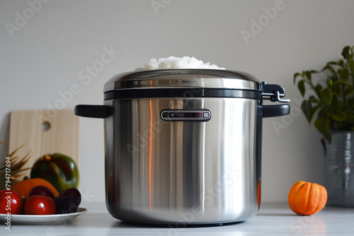 A stainless steel rice cooker with a durable construction, built to withstand years of use.