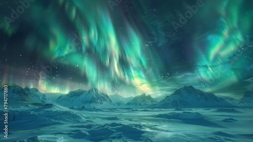 Mystical aurora The northern lights over a snowy landscape, AI Generative