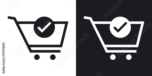 Confirmed Shopping Cart Icon Set. Order Placed and Purchase Verification Vector Symbols photo