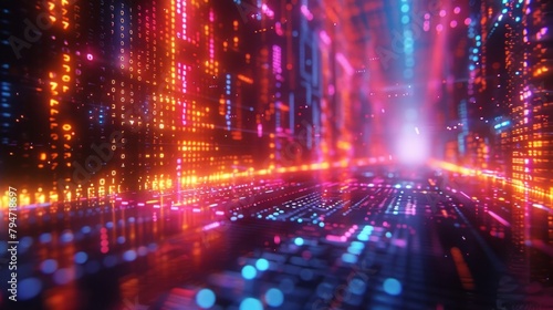 Vibrant abstract background, generative AI neon lights, cyberpunk style, landscape shot, vivid and detailed, AI Generative