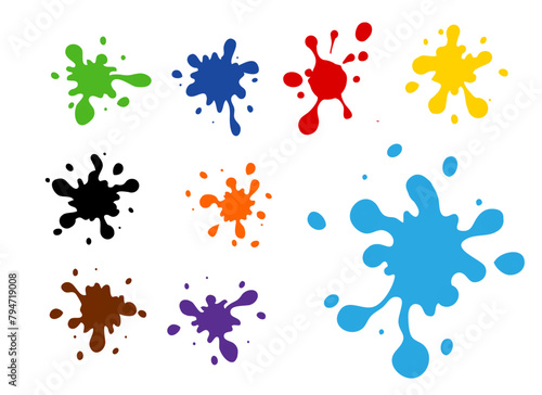 set of colorful ink splashes