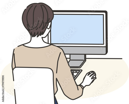 パソコンをする女性のイラスト