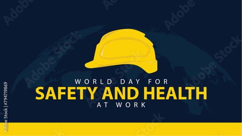 World day for safety and health at work. Vector illustration of work safety helmet. Suitable for banners, web, social media, greeting cards etc photo