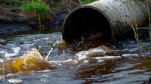 Wallpaper Mural Generative AI : Draining sewage from pipe into river, pollution rivers and ecology Torontodigital.ca