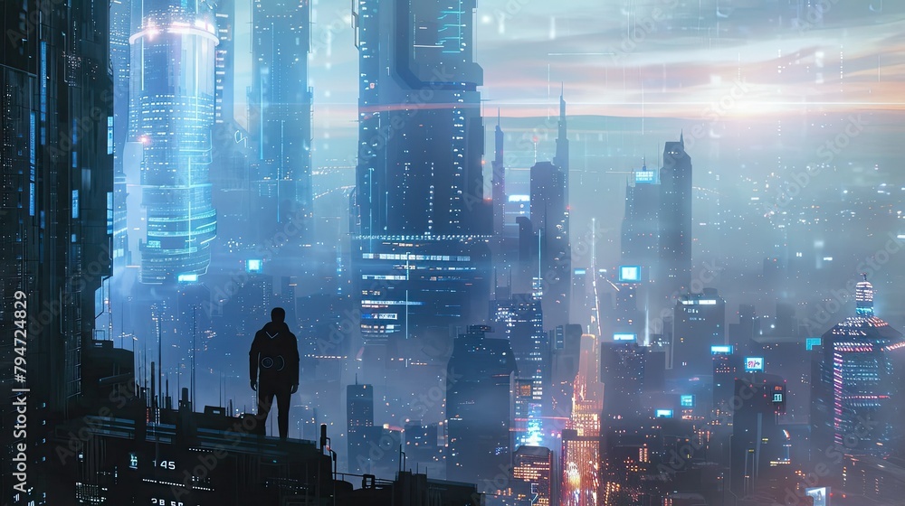 Futuristic cityscape with holographic skyscrapers Futuristic cityscape with holographic skyscrapers