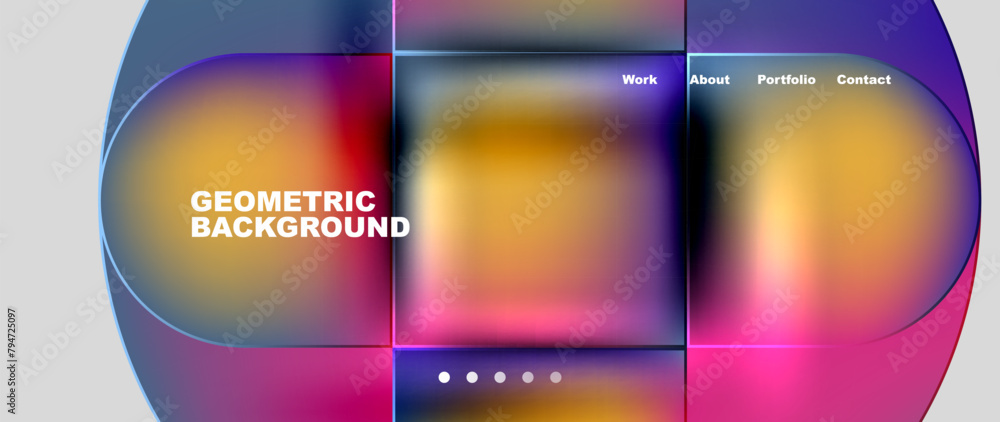A vibrant geometric background featuring tints and shades of purple, violet, amber, magenta, and electric blue, with a prominent circle in the center