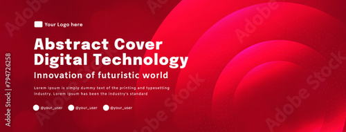 Digital technology poster cover internet connect red background, cyber information, abstract communication, innovation future tech data, internet network connection, Ai big data blend illustration