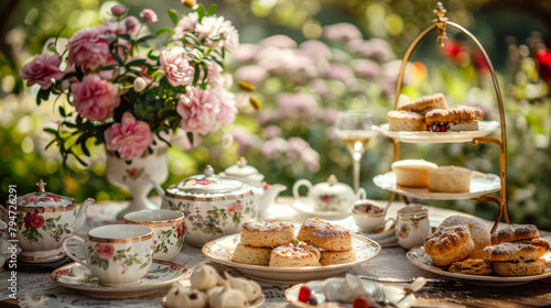 Scones and Tea in a Sunny Garden Setting.